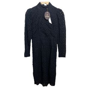 byTimo Black Lace Mock Neck Puff Sleeve Shift Dress NWT Sz. XS